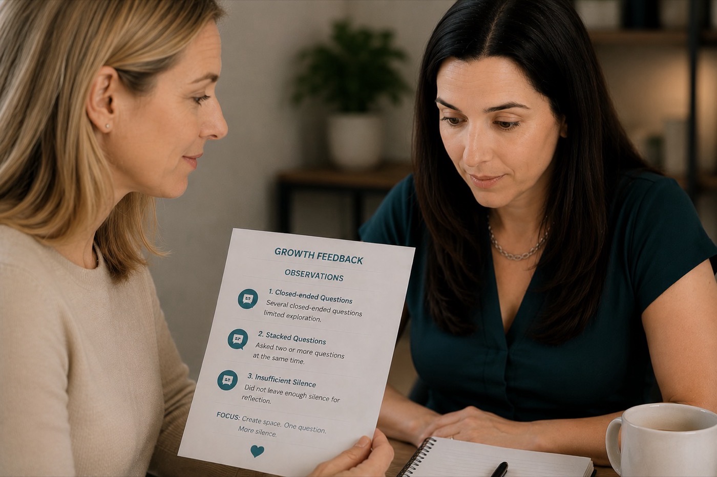 Healthcare professional reviewing individualized Growth Feedback with a trained coach.